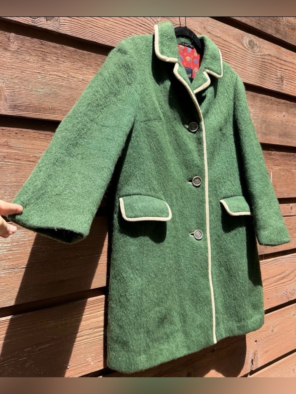 VTG ‘Coatique International’ Kelly Green Wool Coat 1970s Size Large